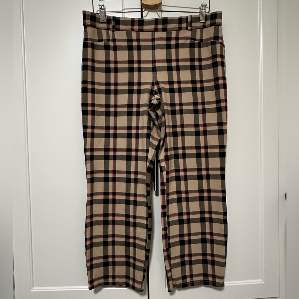 Sanctuary Tan Plaid Ankle Pants with Black and Red Windowpane
